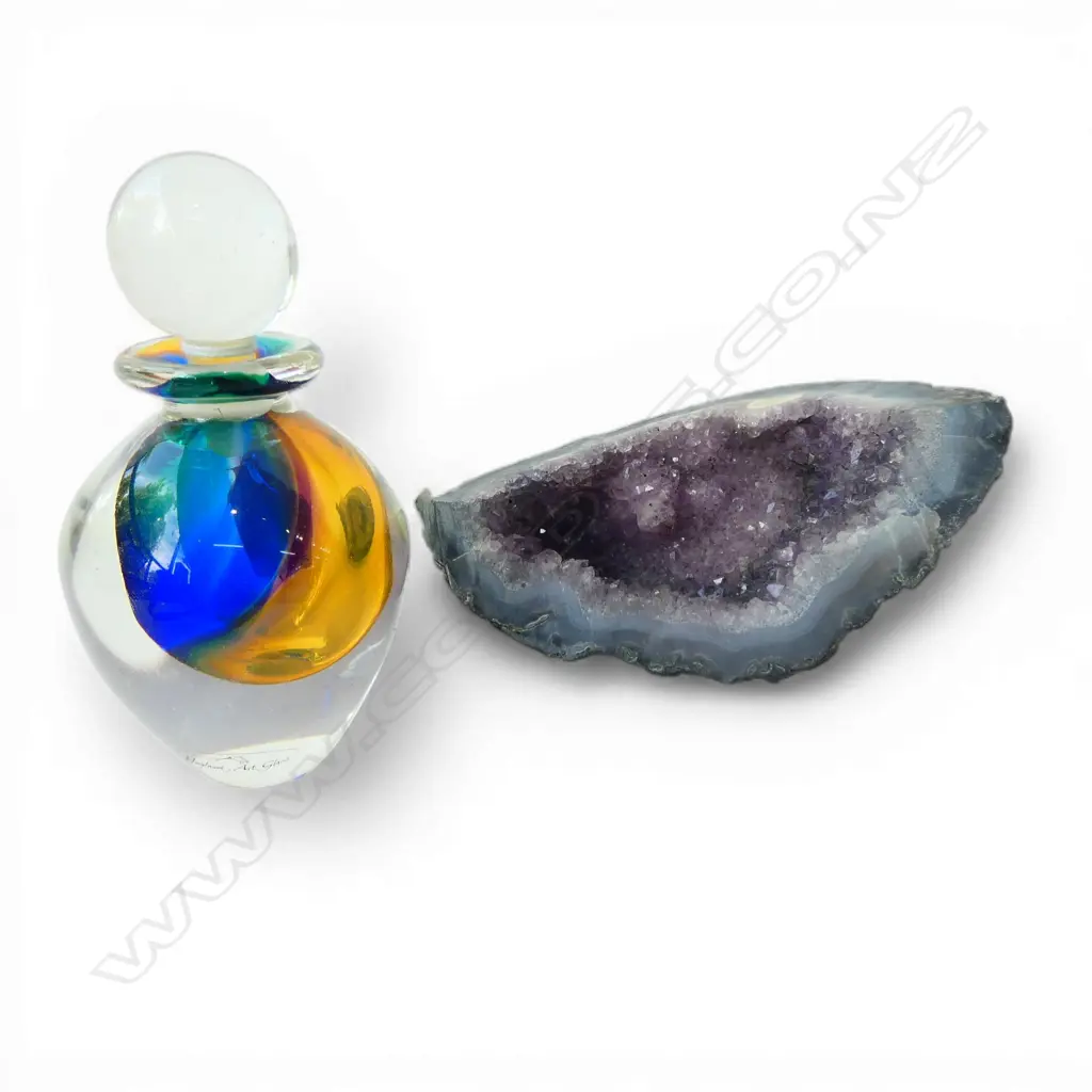 HOGLUND GLASS SCENT BOTTLE H.120mm + QUARTZ GEODE W.135mm Image 1++