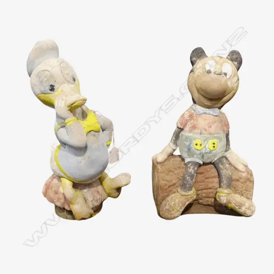 2 CONCRETE GARDEN STATUES; MICKEY MOUSE & DONALD DUCK H.370mm