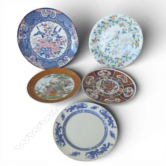 5 PLATES; ORIENTAL ETC, LARGEST w. SMALL REPAIR 320mm dia