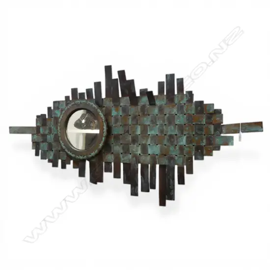 GITTA SCHRADE, PERFECT VIEW, LG WOVEN COPPER ARTWORK w. MIRROR  sticker verso 1320x650mm