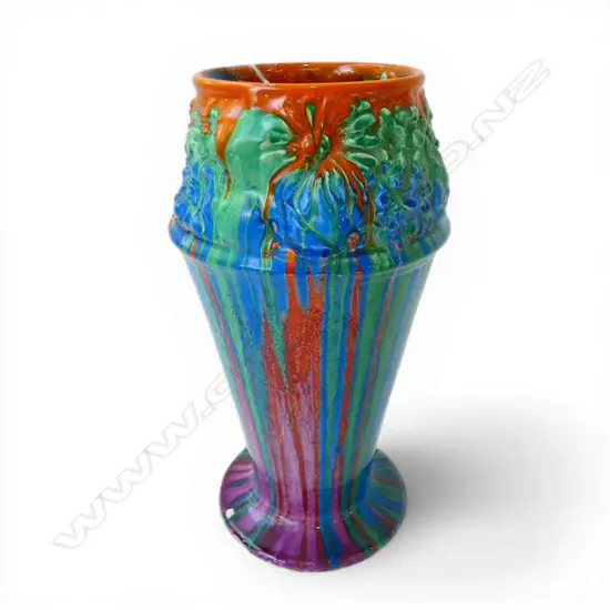 VASE; BIZARRE BY CLARICE CLIFF 'DELECIA' HAND PAINTED H.205mm BASE REPAIRED