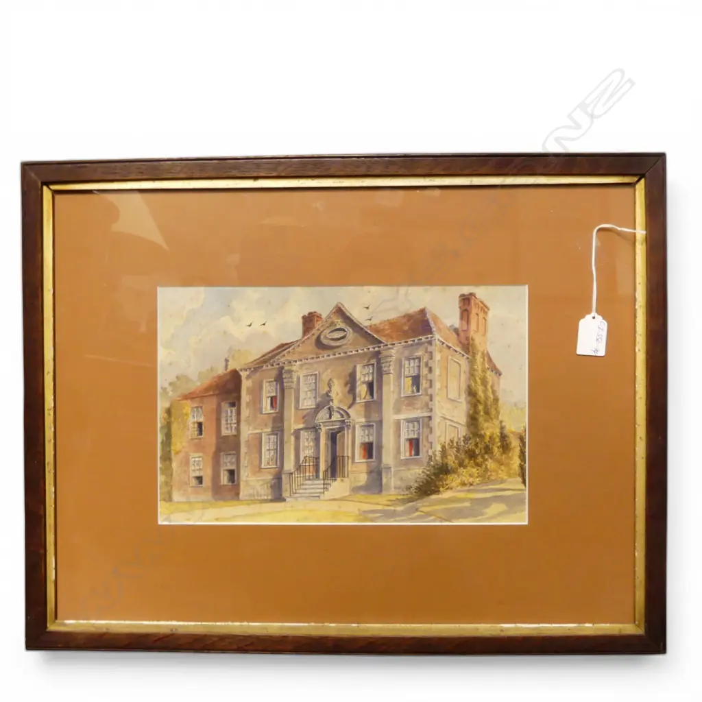 LATE 19thC WATERCOLOUR of a GEORGIAN MANOR HOUSE unsigned. Minor foxing. 205 x 320mm Image 1++