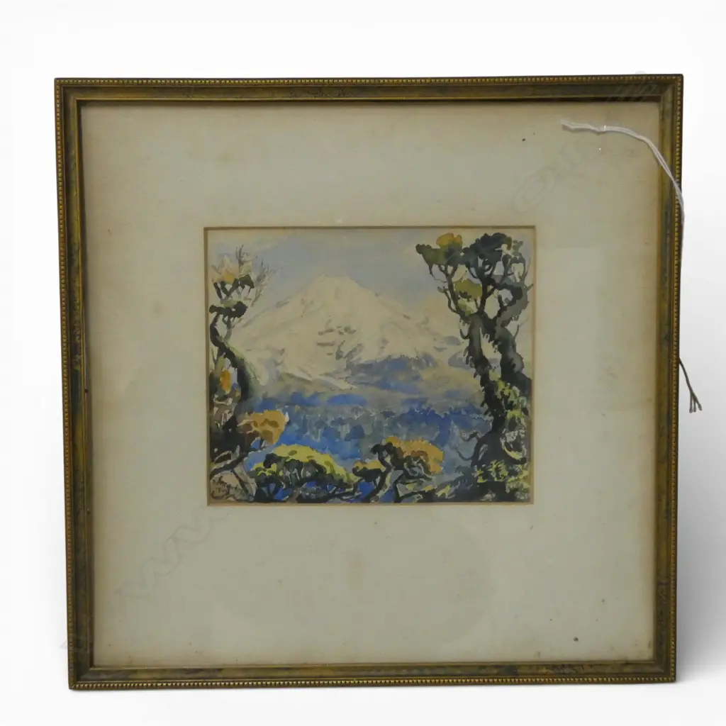 BERNARD ARIS W/C MT TARANAKI SIGNED & dated 1944  H.170 W.200mm Image 1++