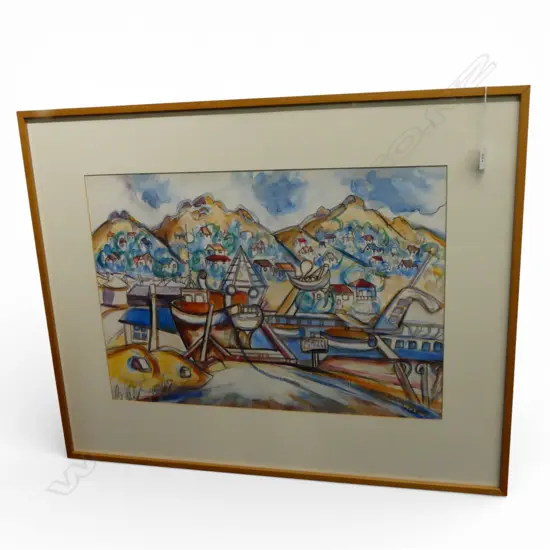 LILY LEWIS, LYTTLETON TOWN & HARBOUR, WATERCOLOUR, 410x580mm