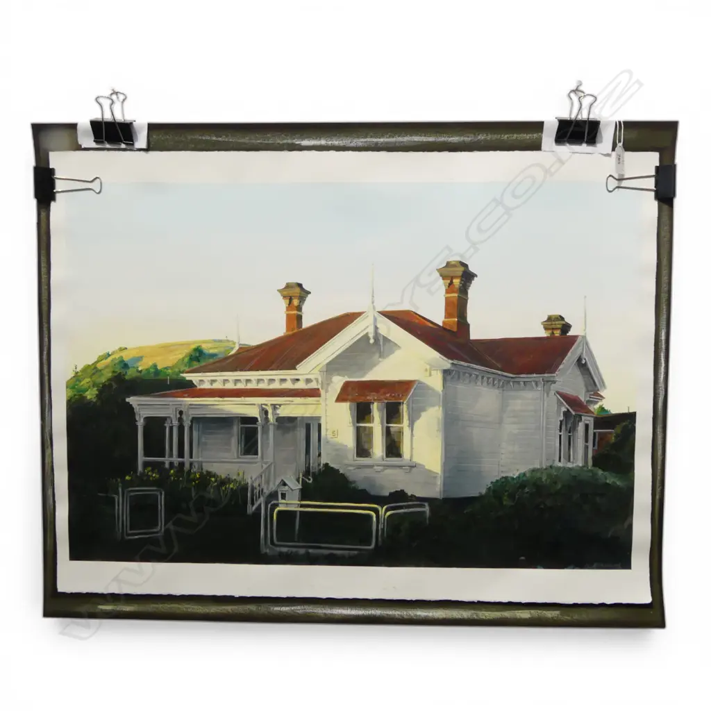 JUSTIN  BOROUGHS 'VILLA & MOUNTAIN', UNFRAMED ACRYLIC ON PAPER, H.500 x 720mm Image 1++