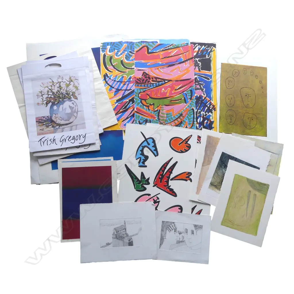 MARK WOOLLER ACRYLICS & ASST. PRINTS INCL MAZZORANA,  ETC + TRISH GREGORY PAPER SHOPPING BAGS SOME FAULTS Image 1++