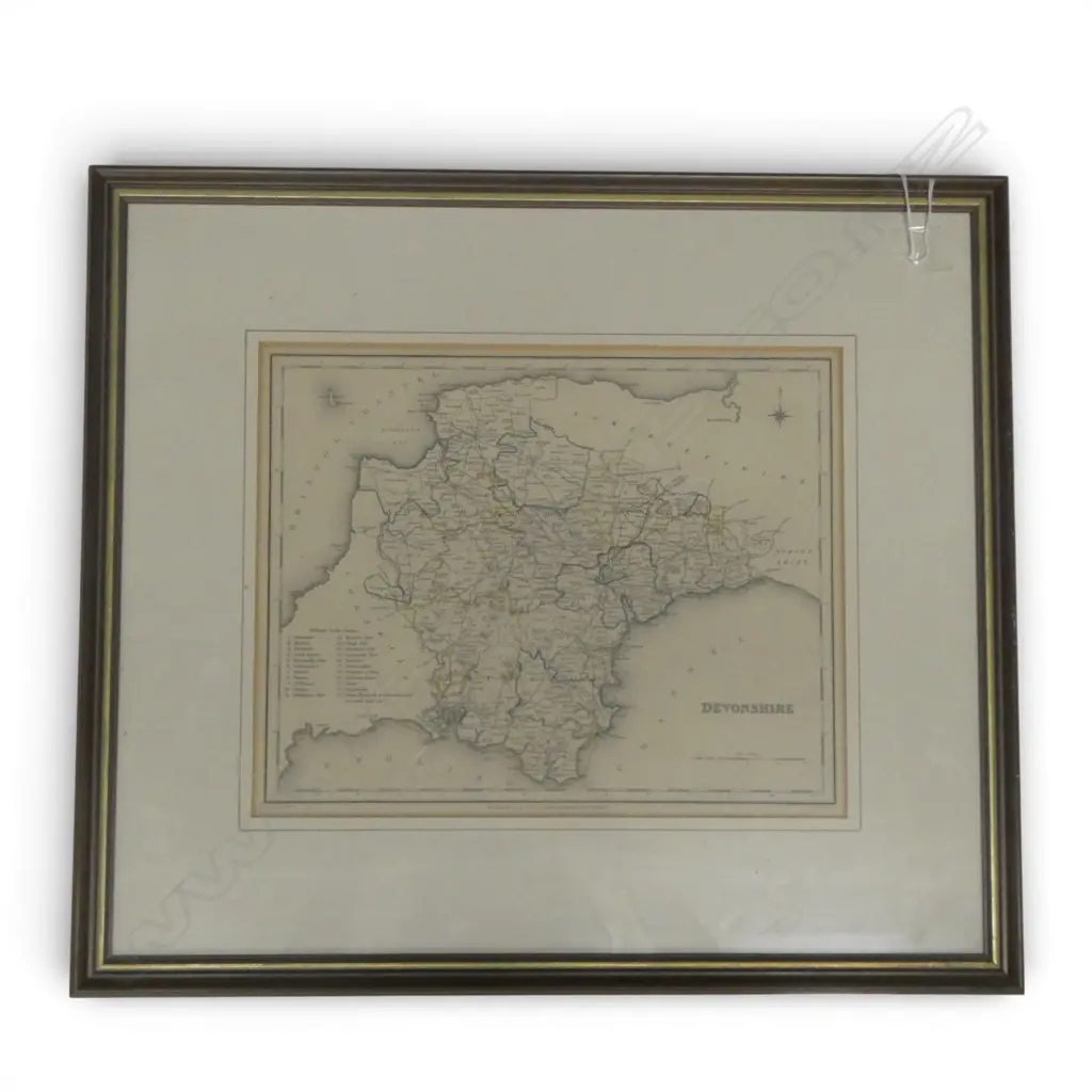 FRAMED VINTAGE MAP OF DEVONSHIRE H240 W300MM Image 1++