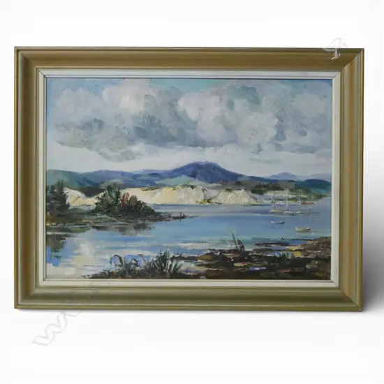 OIL ON BOARD CLOUDS OVER MANGAWHAI SIGNED PAGE H350 W490MM