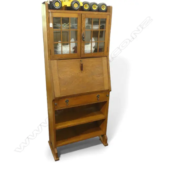 1920S OAK 2 DOOR BOOKCASE DROP FRONT WRITING DESK FAULTS H1690 L680MM