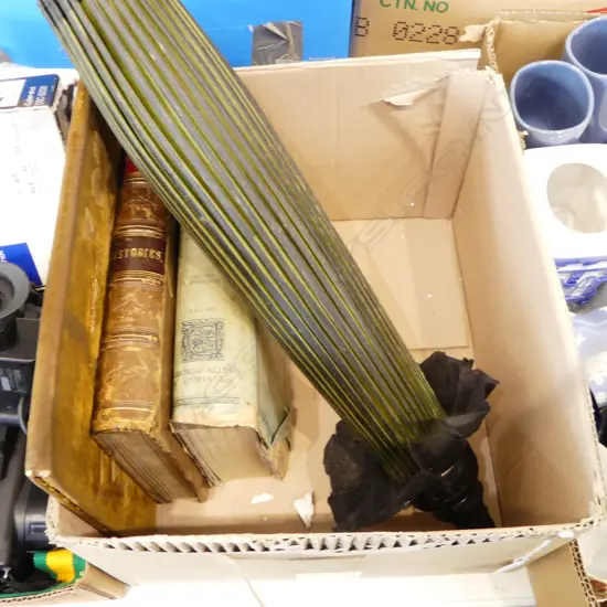 ANTIQUE PARASOL, 2 ANTIQUE BOOKS & EMBROIDED BOOK COVER