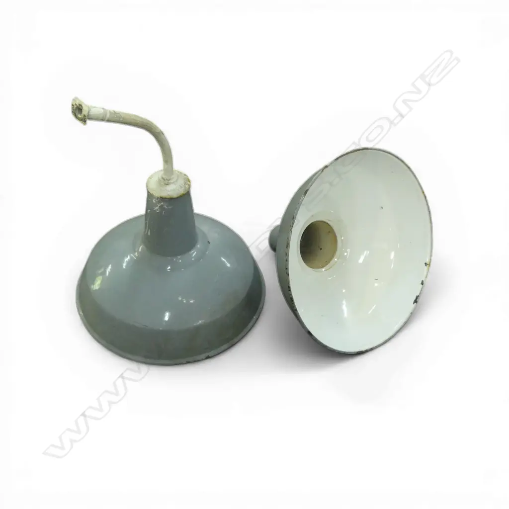2 GREY ENAMEL INDUSTRIAL LIGHT SHADES 460mm dia Image 1++