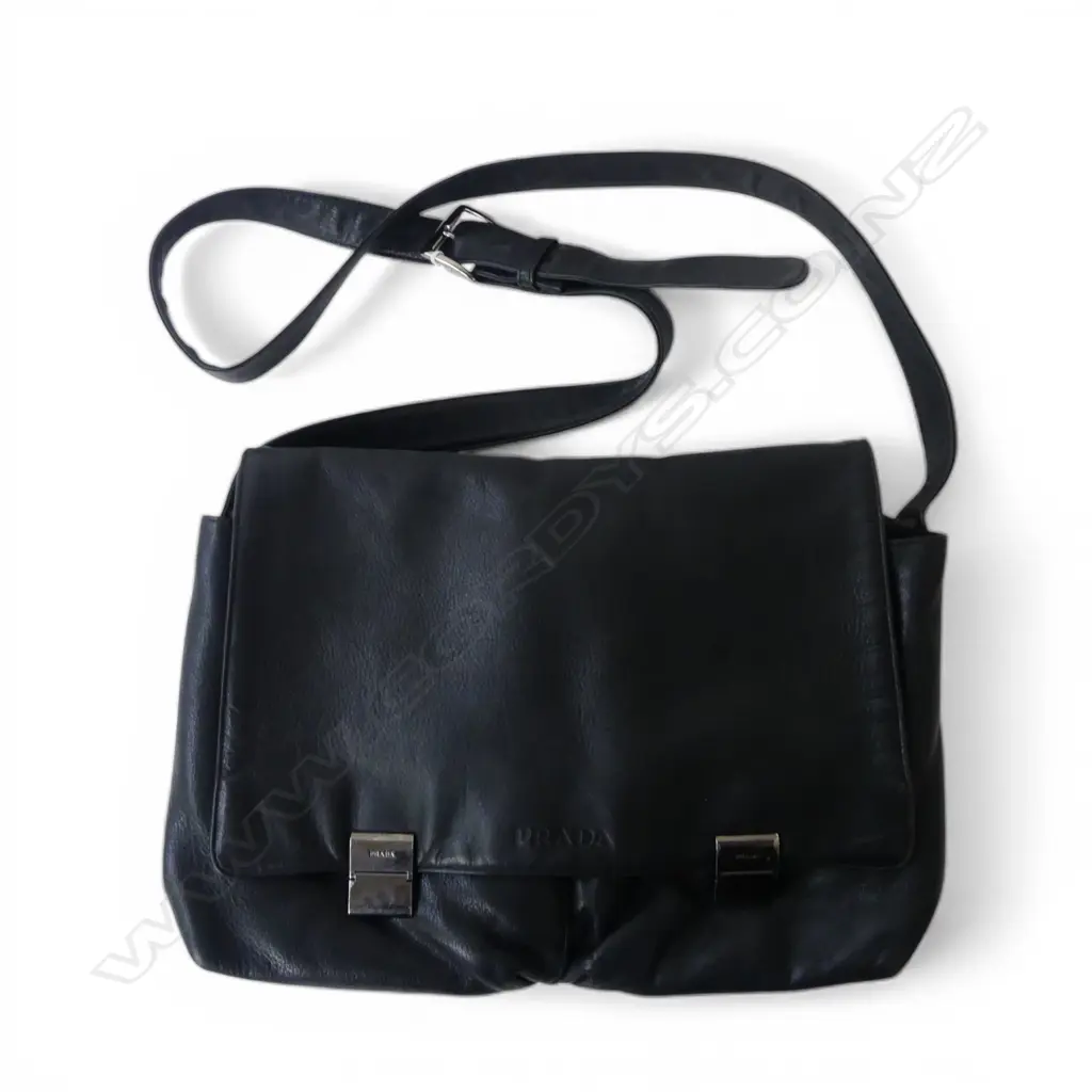 PRADA BLACK LEATHER CROSS BODY SATCHEL BAG W.380mm Image 1++