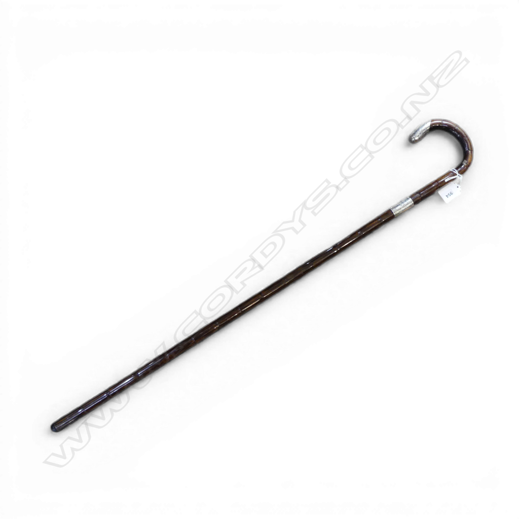 VINTAGE MALACCA CANE WALKING STICK w. STG SILVER COLLAR & CAP, HENRY TRACY & SONS, LONDON 1917, L.830mm Image 1++