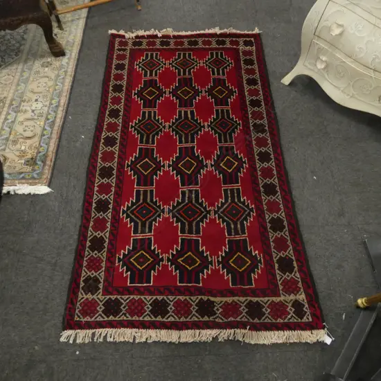 HAND KNOTTED WOOL PILE BALUCHI RUG 1000x1800mm