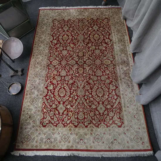 HAND KNOTTED WOOL & SILK PILE RUG 1880x1240mm