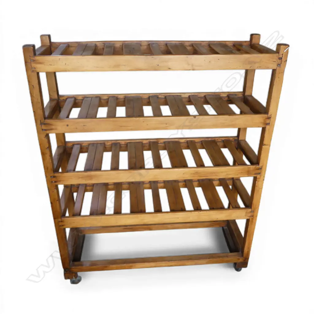 WOODEN BAKERS RACK ON CASTORS 1070x355x1340mm Image 1++