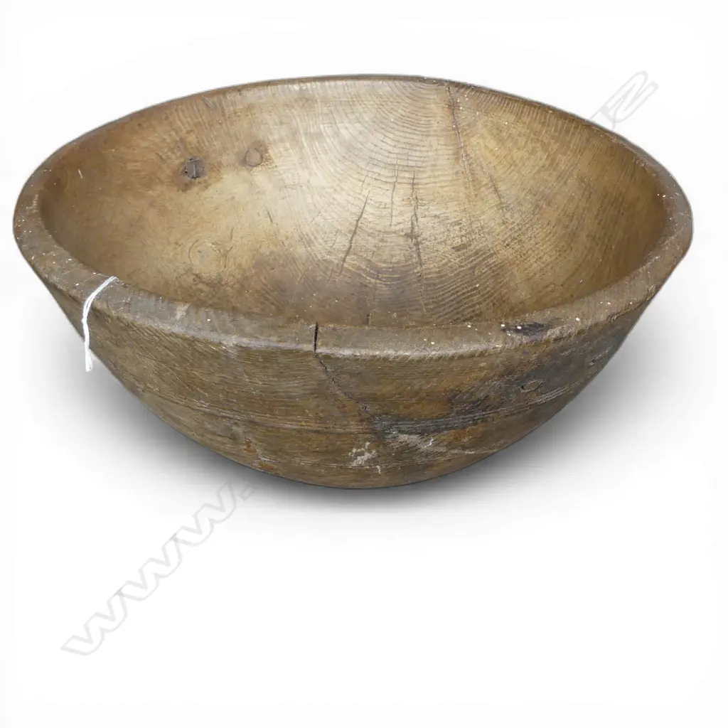 EARLY 19thC FRUITWOOD ONE PCE LARGE BOWL old cracks evidence of age. Dia.390mm. Image 1++
