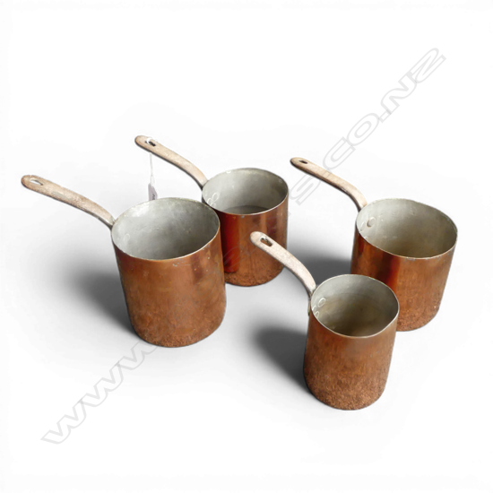 SET OF 4 ANTIQUE COPPER SAUCEPANS H130MM TALLEST
