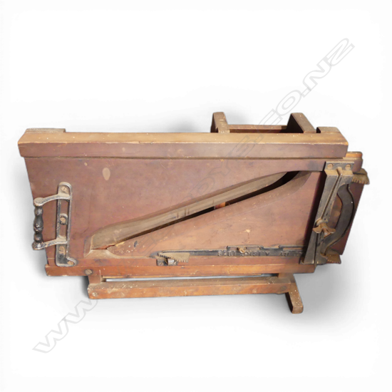 19thC COUNTRY MEAT/FOOD SLICER pull & push slicing back panel. L.520mm. H.340mm.