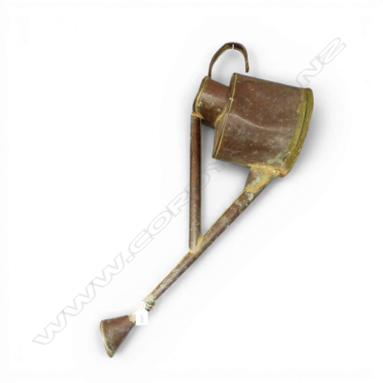 ANTIQUE COPPER WATERING CAN with long spout handle needs attention