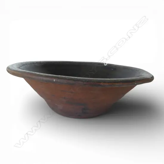 OLD EUROPEAN BLACK GLAZED TERRACOTTA LARGE BOWL MINOR CHIPPING UNDER RIM