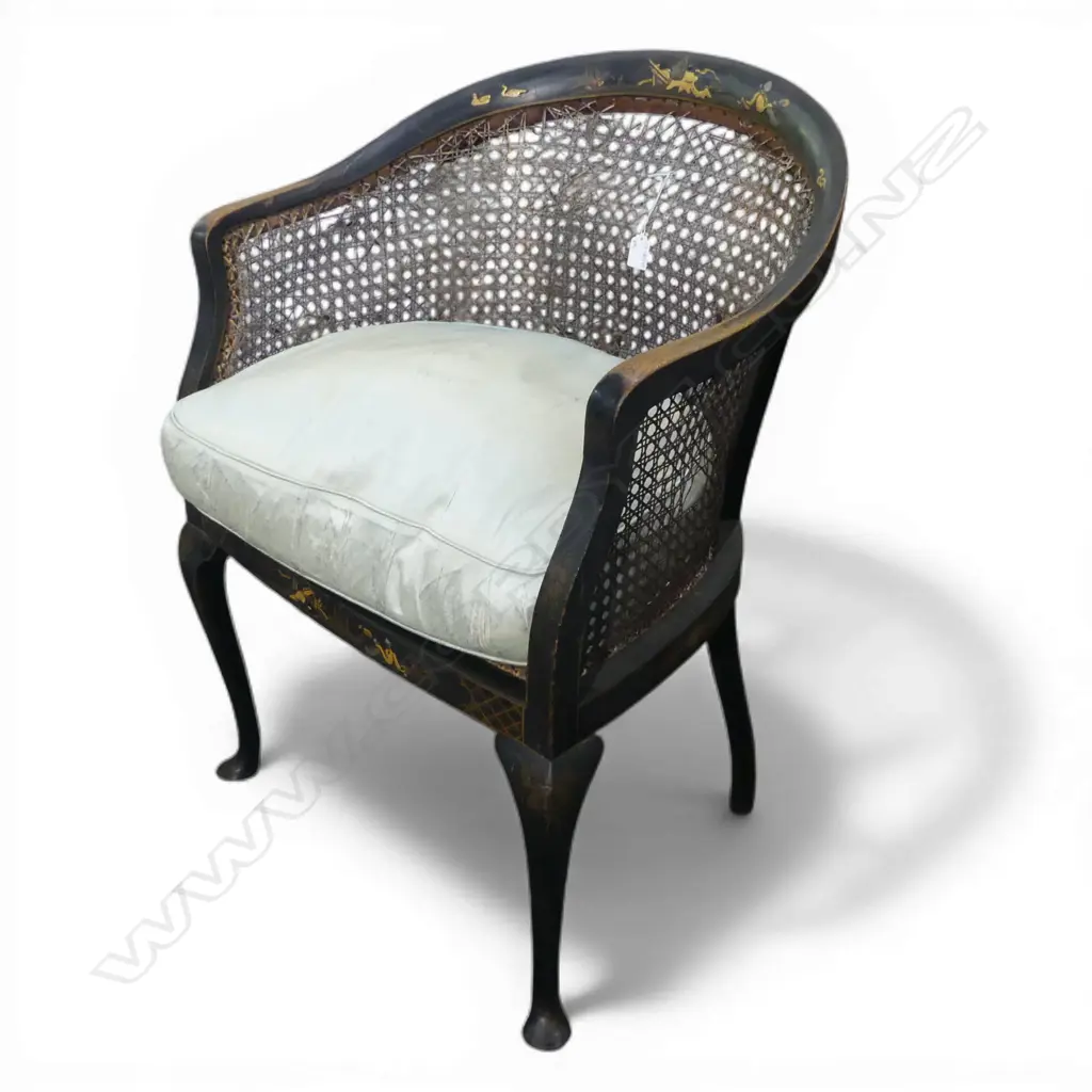 PR CHINOISERIE ARMCHAIRS w. WOVEN CANE PANELS (require attention) Image 1++