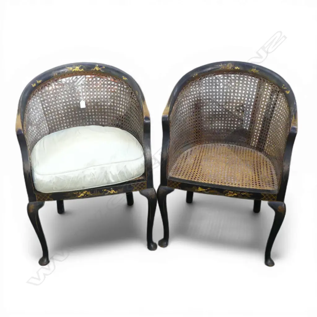 PR CHINOISERIE ARMCHAIRS w. WOVEN CANE PANELS (require attention) Image 1++