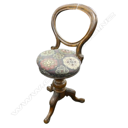VICTORIAN WALNUT BALLOON BACK SWIVEL CHAIR / PIANO STOOL Image 1++