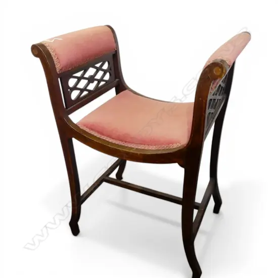 SADDLE SHAPED PINK VELVET COVERED EDWARDIAN BEDROOM STOOL H740MM 