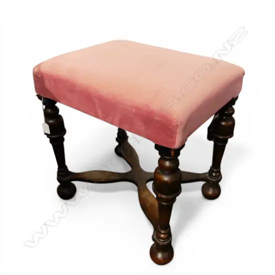 CROSS STRETCHERED PINK VELVET TOPPED BEDROOM STOOL H500MM