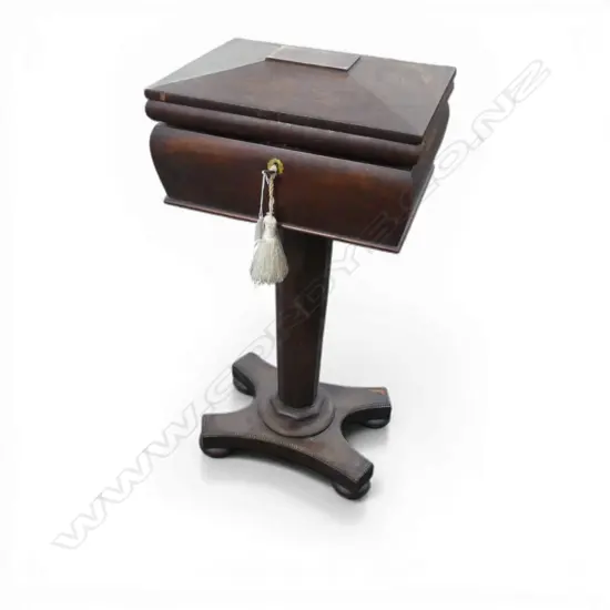 ANTIQUE MAHOGANY TEAPOY H.810mm, FAULTS