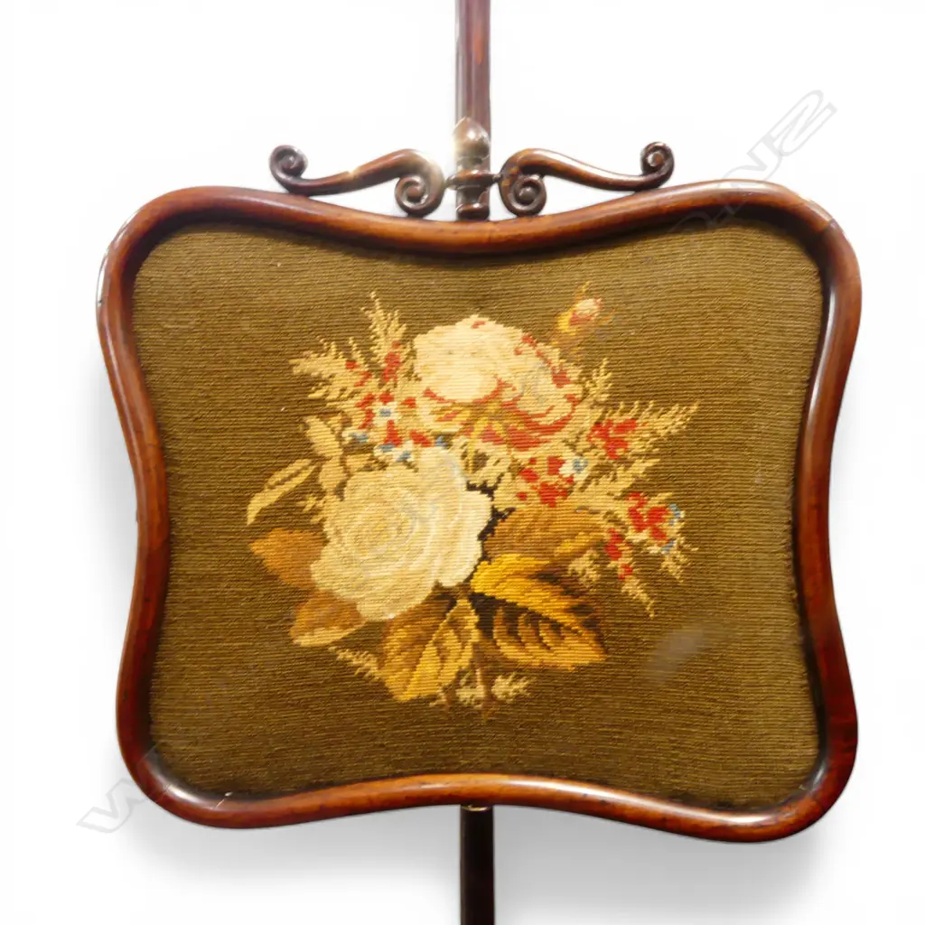 ANTIQUE MAHOGANY EMBROIDERED FIRE SCREEN H.1310mm Image 1++