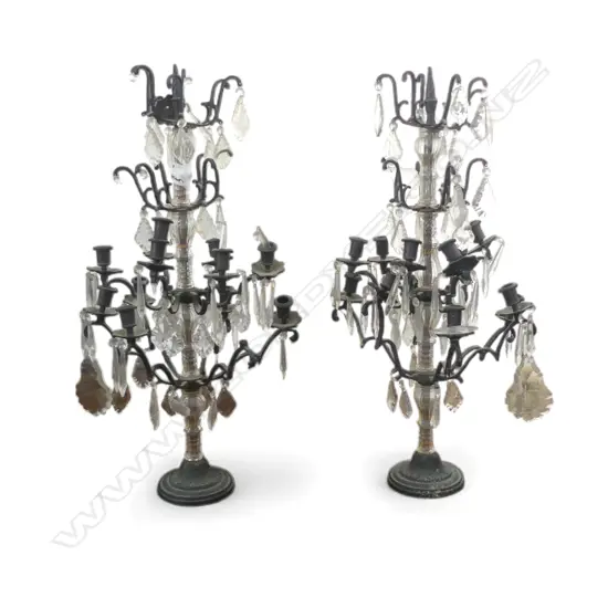PR WROUGHT IRON CHANDELIERS with container of drops etc