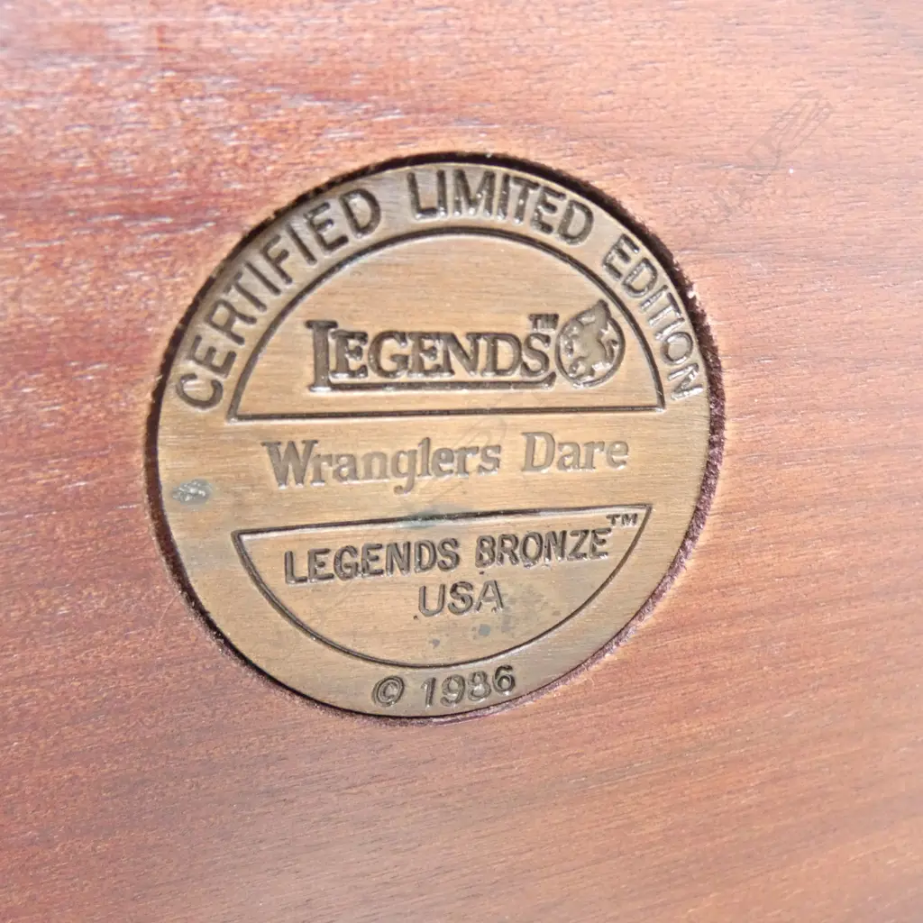 BRONZED PEWTER FIGURE GROUP: LEGENDS 'WRANGLERS DARE' 110/2500 1986 SIGNED 285mm dia... Image 1++