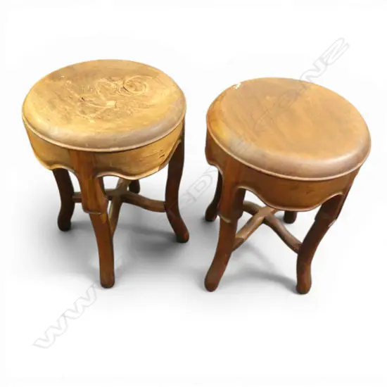 PR ORIENTAL HARWOOD STOOLS / SIDE TABLES H.455mm, 335mm dia