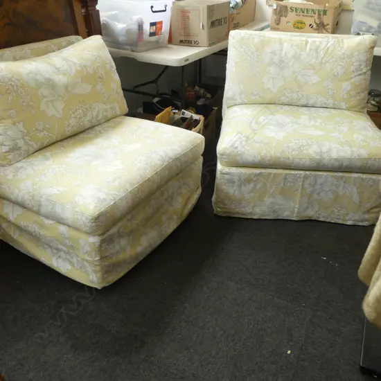 PR SLIPPER CHAIRS IN YELLOW FLORAL LINEN UPHOLSTERY