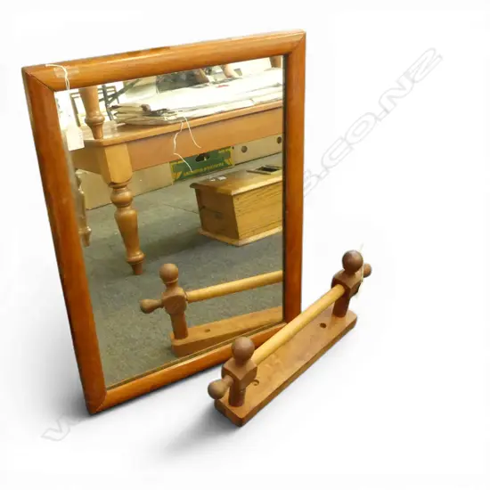 WOOD FRAMED WALL MIRROR  & KAURI WALL BRACKET L440MM