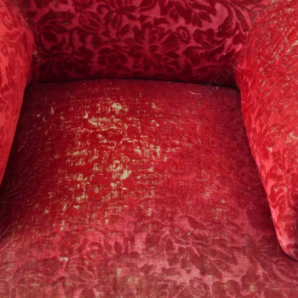 ANTIQUE FRENCH ARMCHAIR WORN RED CUT VELVET UPHOLSTERY H930MM Image 1++