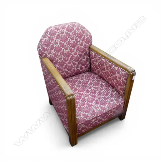 VINTAGE 1930S DECO STYLE FRENCH ARMCHAIR PINK BROCADE FABRIC H800MM