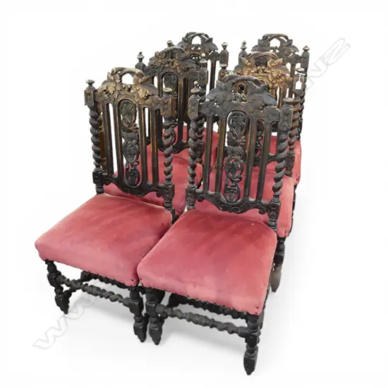SET OF 6 JACOBEAN STYLE UPHOLSTERED CHAIRS faults H.1070mm 