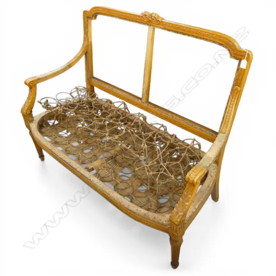 FRENCH 2 SEATER OPEN ELBOW WALNUT SETTEE NEEDS REUPHOLSTERY L1260MM