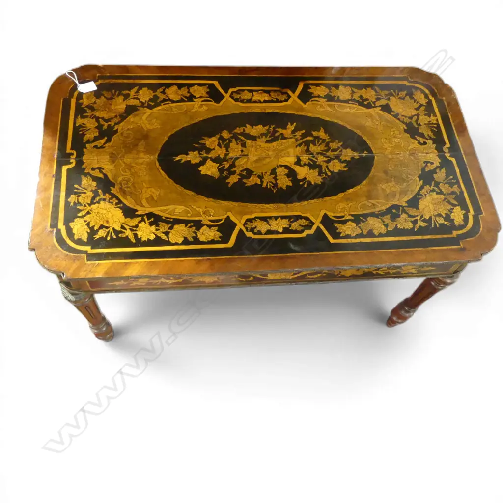 FRENCH STYLE FAUX INLAY COFFEE TABLE, ONE LEG FAULTED 920x520x520mm Image 1++