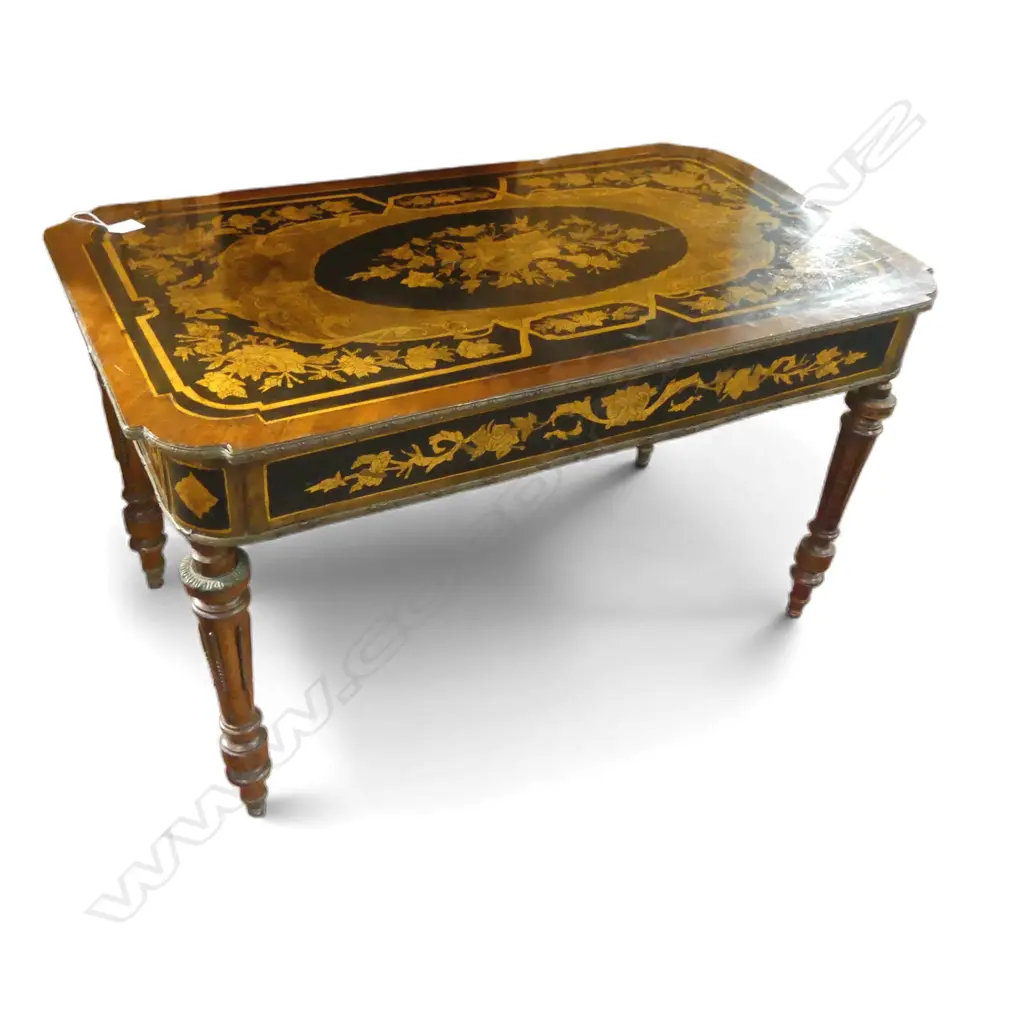 FRENCH STYLE FAUX INLAY COFFEE TABLE, ONE LEG FAULTED 920x520x520mm Image 1++