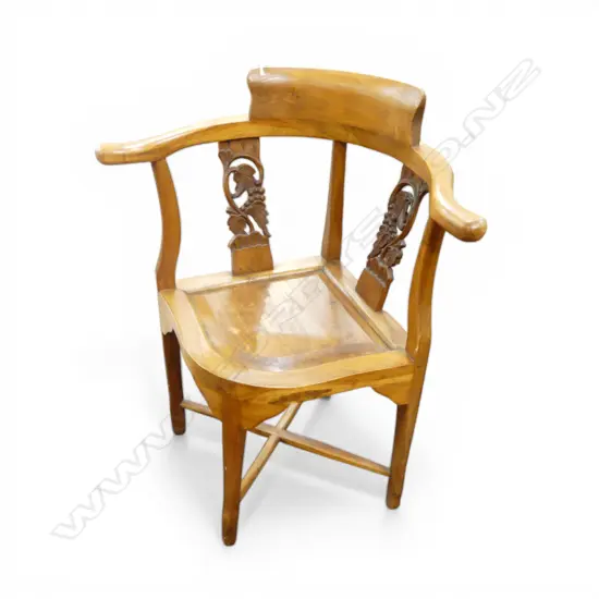 TEAK CORNER CHAIR CARVED SUPPORT PANELS H800MM