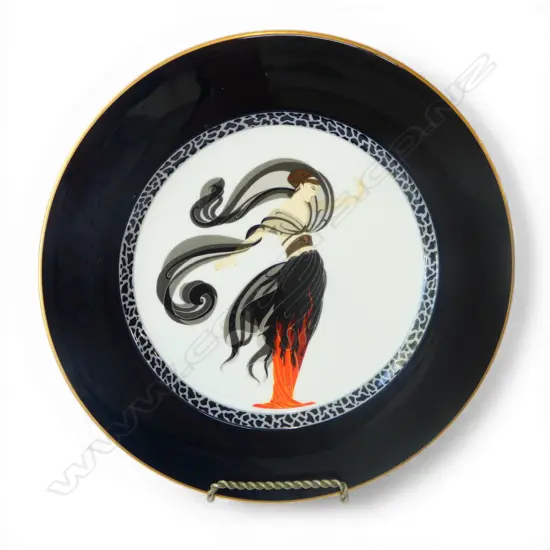 ART DECO DESIGN BONE CHINA CABINET PLATE BY ERTE "FLAMES D AMOUR" A0353 1985