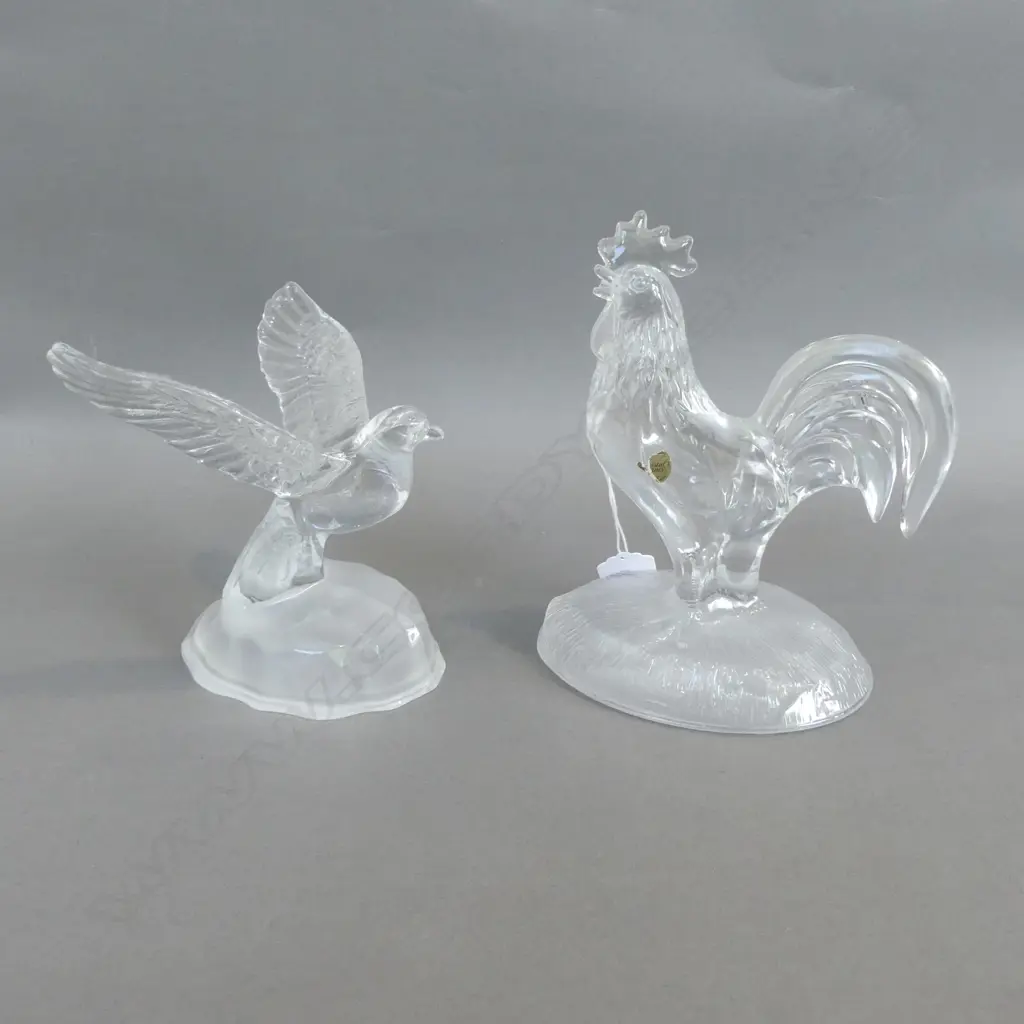 2 CRYSTAL D'ARQUES ANIMALS; ROOSTER & BIRD H.160mm Image 1++