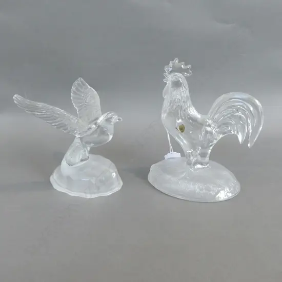 2 CRYSTAL D'ARQUES ANIMALS; ROOSTER & BIRD H.160mm