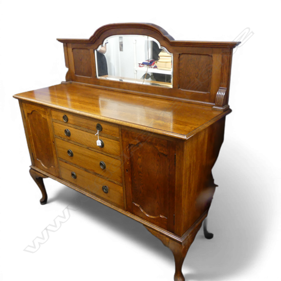 EARLY 20thC OAK SIDEBOARD 1520x530x1500mm - GLASS BACK w. CRACK