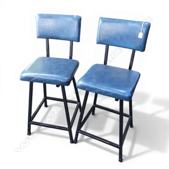 PR VINTAGE BLUE VINYL & STEEL FRAMED TALL BENCH SEATS