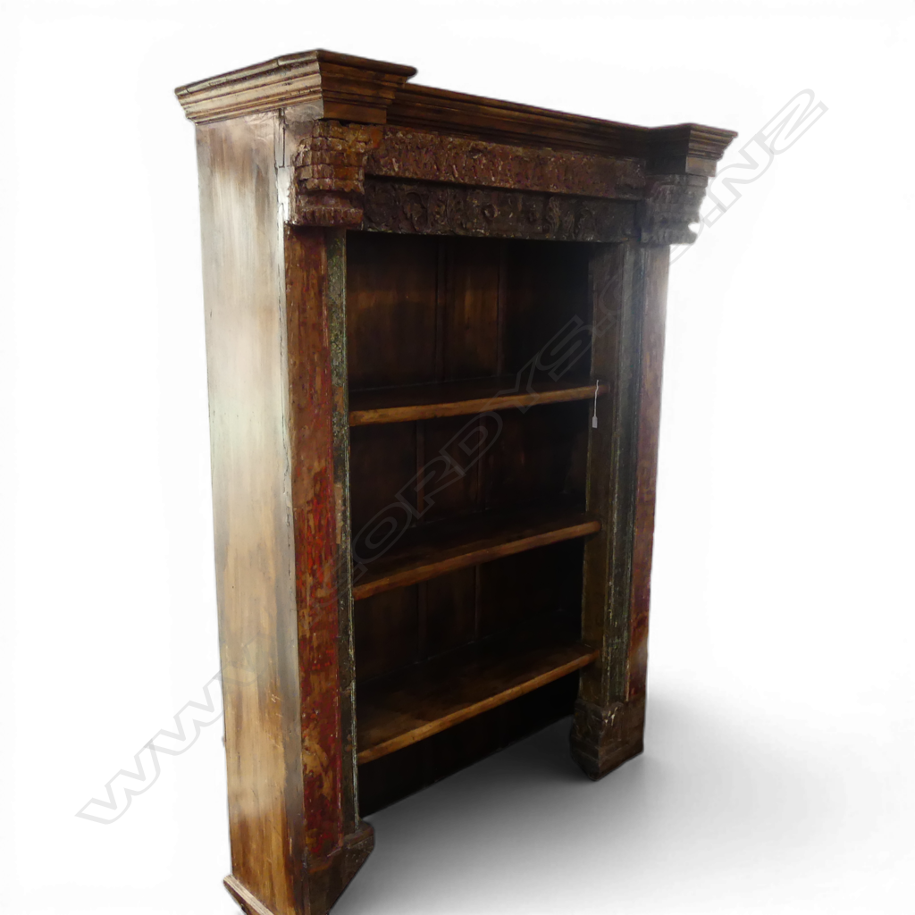 ANTIQUE CARVED SOLID WOOD INDIAN DOOR FRAME WITH FITTED BOOKSHELVES 1450x570x2120mm Image 1++